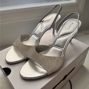 Aldo Metallic Silver Slingback Heels